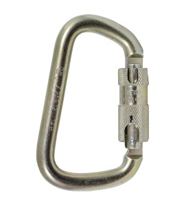 Semi-automatic self-locking D-lock carabiner, 1" opening, withstands a force of 7868 lb (30 kN)