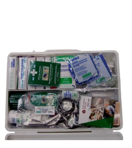 First aid kit with a 31-types of item content for minor chemical burns care. Content non-compliant with any requirements