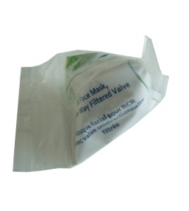 Disposable CPR facial shield with valve.