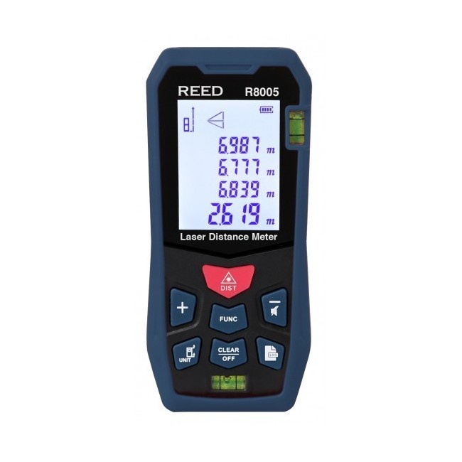 Ultrasonic distance meter measuring in imperial & metric. Range: 0.5 m to 16 m. Includes soft carrying case and 9V battery.