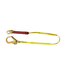 Dentec polyester web lanyard with a Shock pack energy absorber and a rebar hook, 100-255 lb