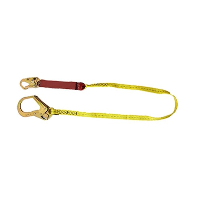 Dentec polyester web lanyard with a Shock pack energy absorber and a rebar hook, 100-255 lb