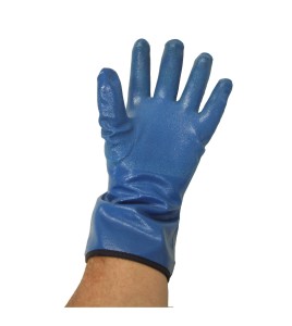 Cotton flannel nitrile gloves with hand roughened finish, 11" long. Sold by pair, choice of sizes.