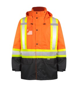 Imperméable Terra 300D orange haute visibilité bandes argentées et jaunes grandeurs S à 5XL