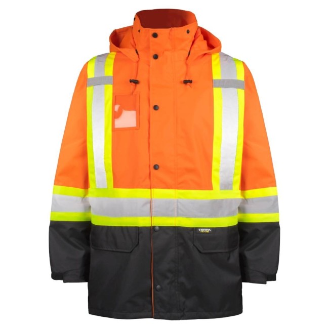 Imperméable Terra 300D orange haute visibilité bandes argentées et jaunes grandeurs S à 5XL