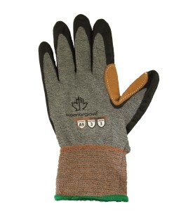 ASTM/ANSI A9 TenActiv cut resistant glove coated nitrile foam, reinforced with leather at the thumb and index finger crossing