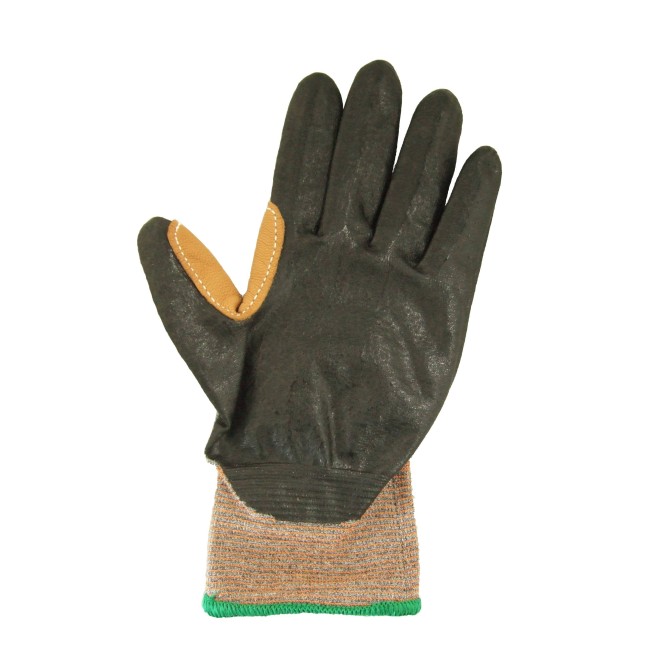 ASTM/ANSI A9 TenActiv cut resistant glove coated nitrile foam, reinforced with leather at the thumb and index finger crossing