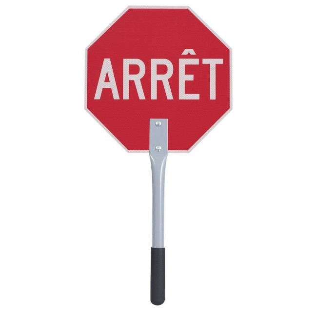 French ARRÊT (STOP / SLOW) traffic control paddle for school crossing guard, 12 inches