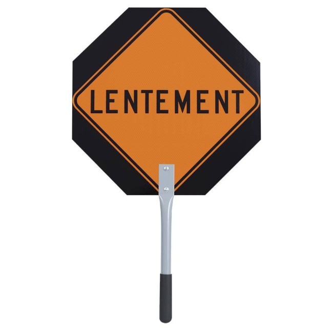 French ARRÊT / LENTEMENT (STOP / SLOW) traffic control paddle for school crossing guard or flaggers,18 inches