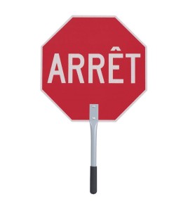 French ARRÊT / LENTEMENT (STOP / SLOW) traffic control paddle for school crossing guard or flaggers,18 inches