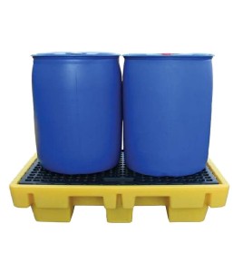 Yellow retention platform, 51.5 X 36 X 15 in. for two X 205 liters (45 gal.imp.), capacity of 230 litres (50.6 gal. Imp)