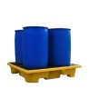 Yellow retention platform, 57.5X57.5X12 in. designed for four drums of 205 liters (45 gal), capacity of 250 liters (55-gal Imp)