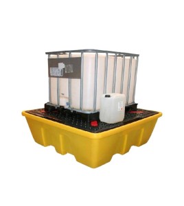 Yellow platform, model of 66X66X27.5 in, designed to store one (1) IBC tank cage capacity of 1260 liters (277.2 gal Imp)