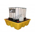 Yellow platform, model of 66X66X27.5 in, designed to store one (1) IBC tank cage capacity of 1260 liters (277.2 gal Imp)