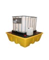 Yellow platform, model of 66X66X27.5 in, designed to store one (1) IBC tank cage capacity of 1260 liters (277.2 gal Imp)