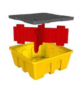 Yellow platform, model of 66X66X27.5 in, designed to store one (1) IBC tank cage capacity of 1260 liters (277.2 gal Imp)