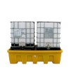 Yellow platform, model of 89X57X23 in, designed to store two (2) IBC tank cages capacity of 1200 liters (263.9 gal Imp)