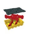 Yellow platform, model of 89X57X23 in, designed to store two (2) IBC tank cages capacity of 1200 liters (263.9 gal Imp)