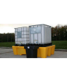 Yellow platform, model of 89X57X23 in, designed to store two (2) IBC tank cages capacity of 1200 liters (263.9 gal Imp)