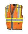 Veste d’arpenteur haute visibilité orange fluorescente, à bandes rétroréfléchissantes argentées et jaune fluorescentes