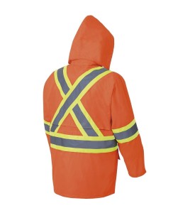 High-visibility orange raincoat set made of 150D Oxford weave and polyurethane, sold by setsizes S to 4XL