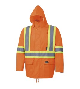 High-visibility orange raincoat set made of 150D Oxford weave and polyurethane, sold by setsizes S to 4XL