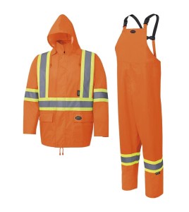 High-visibility orange raincoat set made of 150D Oxford weave and polyurethane, sold by setsizes S to 4XL