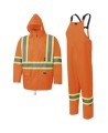 High-visibility orange raincoat set made of 150D Oxford weave and polyurethane, sold by setsizes S to 4XL