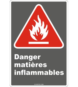 Affiche CDN «Danger matières inflammables» en français: divers formats, matériaux & langues + options