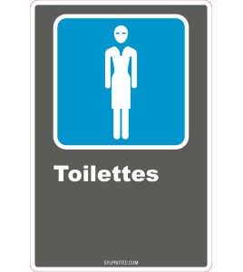 French CDN women "Toilette" sign in various sizes, shapes, materials & languages + optional features