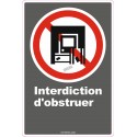 Affiche CDN «Interdiction d’obstruer» de langue française : formats variés, matériaux divers, d’autres langues & options