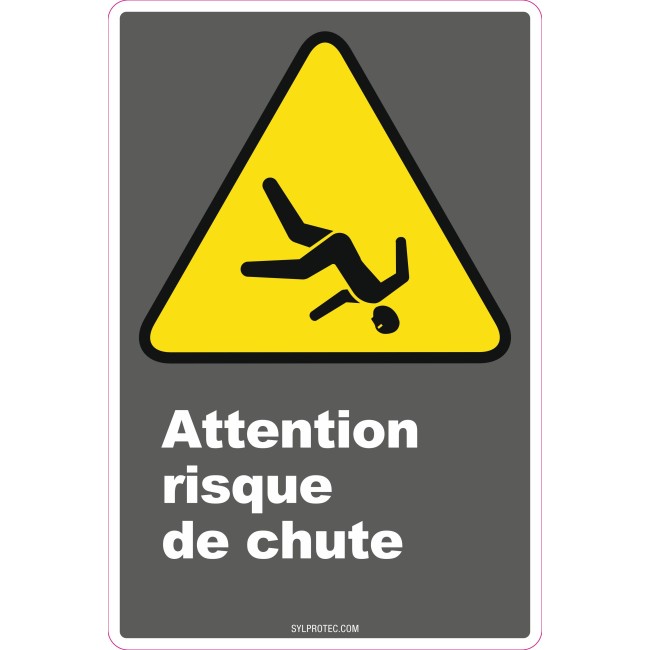 French CDN "Caution Fall Hazard" sign in various sizes, shapes, materials & languages + optional features