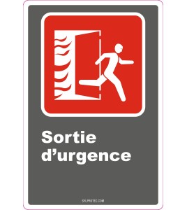 Affiche d’urgence et d’incendie «Sortie d’urgence» en divers formats, matériaux, langues & éléments optionnels