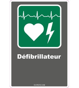 French CDN "Defibrillator" sign in various sizes, shapes, materials & languages + optional features