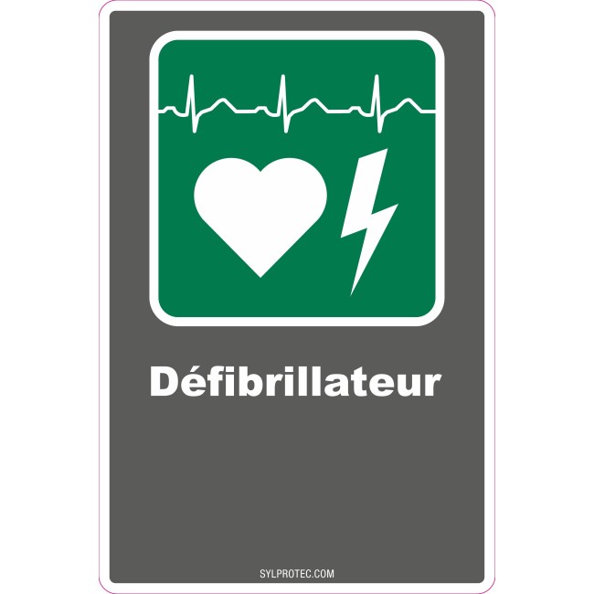 French CDN "Defibrillator" sign in various sizes, shapes, materials & languages + optional features