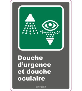 French CDN "Emergency Shower and Eyewash" sign in various sizes, shapes, materials & languages + options