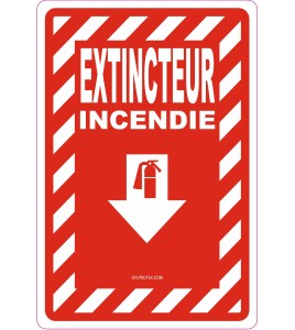 French "Extincteur Incendie" -sign of various sizes and different materials.