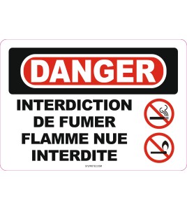 French OSHA “Danger No Smoking, Matches or Open Lights” sign in various sizes, materials, languages & optional features