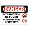 French OSHA “Danger No Smoking, Matches or Open Lights” sign in various sizes, materials, languages & optional features