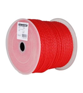 Red 8-strand polypropylene rope, 3/8" diameter, 500' long, sold individually