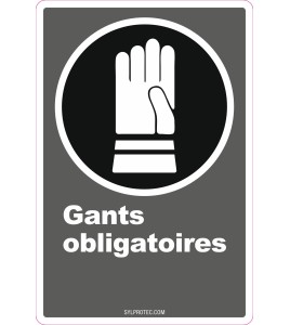 French CDN "Gloves Mandatory" sign in various sizes, shapes, materials & languages + optional features