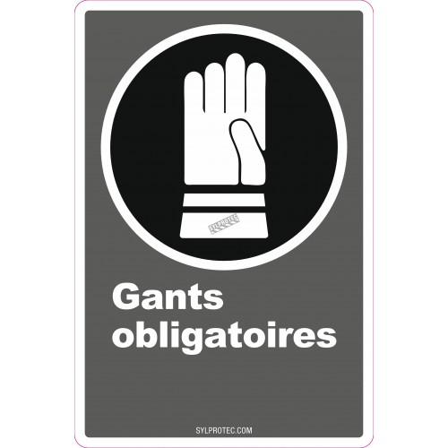 French CDN "Gloves Mandatory" sign in various sizes, shapes, materials & languages + optional features