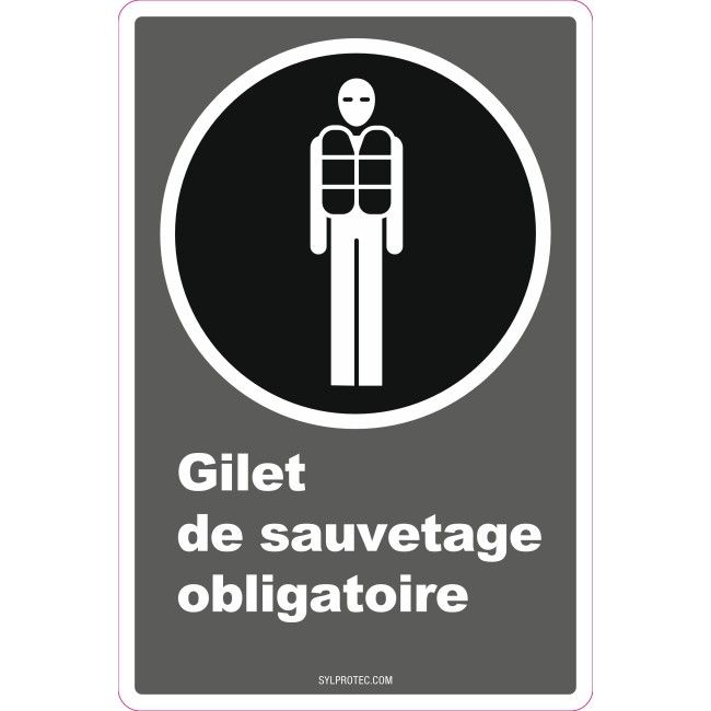 French CDN "Life Jacket Mandatory" sign in various sizes, shapes, materials & languages + optional features