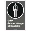 Affiche CDN «Gilet de sauvetage obligatoire» en français: langues, formats & matériaux divers + options