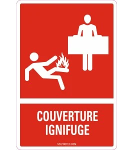 French emergency "fire blanket" sign in various sizes, shapes, materials & languagesand optional features