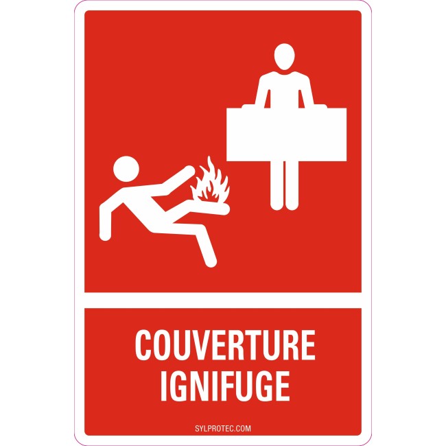 Affiche d’urgence et d’incendie «couverture ignifuge» en divers formats, matériaux, langues & options