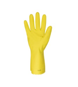 Yellow latex, textured, flocked cotton glove 12" long and 12 mils thick, sold by the pair