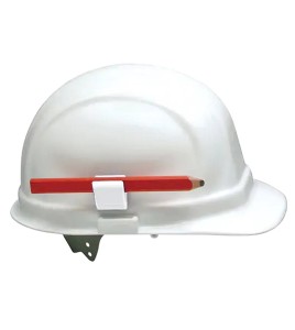 Adhesive pen clip for construction or hard helmets. White color, Sold individually