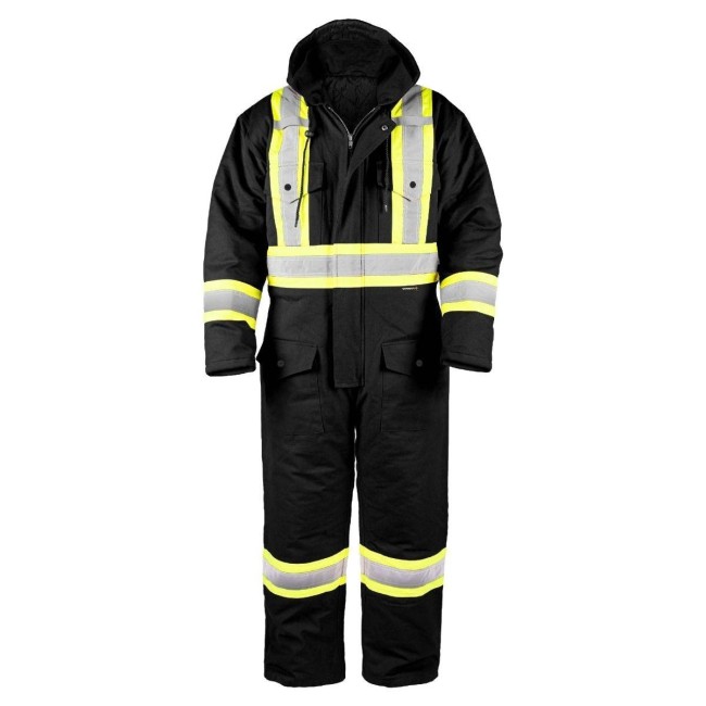 Terra low-visibility black cotton coverall with polyester lining, sold individually in sizes small (P) to - 5XL