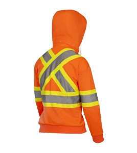 Women's orange Pioneer fleece hoodie made of high-visibility polyester, sold individually